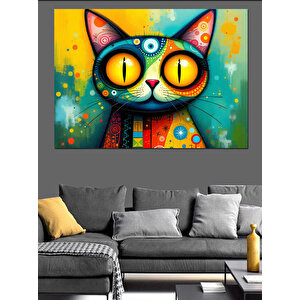 Renkli Gözlü Soyut Kedi Dekoratif Kanvas - Mdf Ahşap Tablo
