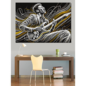 Elektro Gitar Çalan Müzisyen Dekoratif Kanvas - Mdf Ahşap Tablo 100x140 cm