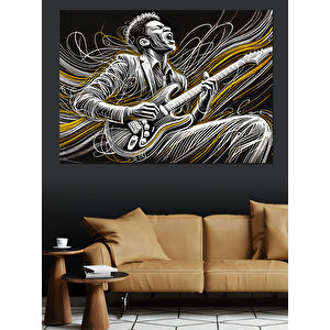 Elektro Gitar Çalan Müzisyen Dekoratif Kanvas - Mdf Ahşap Tablo 100x140 cm