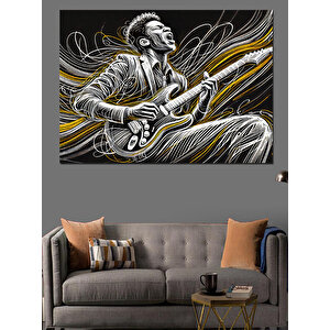 Elektro Gitar Çalan Müzisyen Dekoratif Kanvas - Mdf Ahşap Tablo