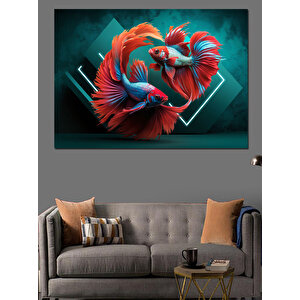 Dans Eden Betta Balıkları Dekoratif Kanvas - Mdf Ahşap Tablo