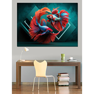 Dans Eden Betta Balıkları Dekoratif Kanvas - Mdf Ahşap Tablo