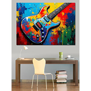 Renkli Gitar Deseni Dekoratif Kanvas - Mdf Ahşap Tablo 35x50 cm
