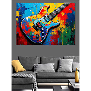 Renkli Gitar Deseni Dekoratif Kanvas - Mdf Ahşap Tablo