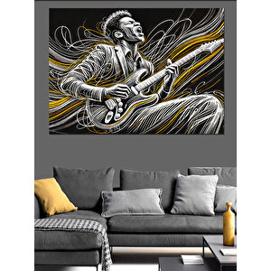 Elektro Gitar Çalan Müzisyen Dekoratif Kanvas - Mdf Ahşap Tablo 50x70 cm