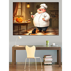 Aşçı Ve Kedi Balkabağı Dekoratif Kanvas - Mdf Ahşap Tablo 70x100 cm