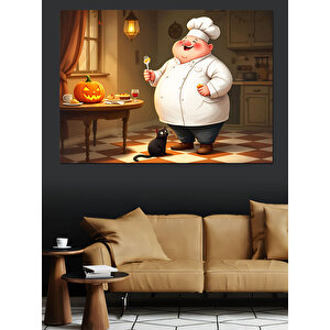 Aşçı Ve Kedi Balkabağı Dekoratif Kanvas - Mdf Ahşap Tablo 70x100 cm