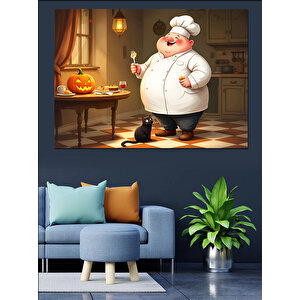Aşçı Ve Kedi Balkabağı Dekoratif Kanvas - Mdf Ahşap Tablo