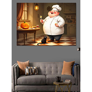 Aşçı Ve Kedi Balkabağı Dekoratif Kanvas - Mdf Ahşap Tablo