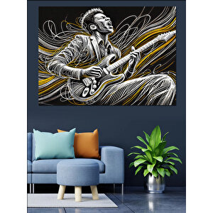 Elektro Gitar Çalan Müzisyen Dekoratif Kanvas - Mdf Ahşap Tablo