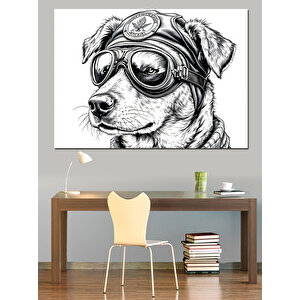 Gözlüklü Pilot Köpek Eskiz Dekoratif Kanvas - Mdf Ahşap Tablo 100x140 cm