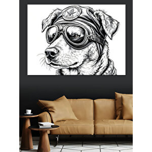 Gözlüklü Pilot Köpek Eskiz Dekoratif Kanvas - Mdf Ahşap Tablo