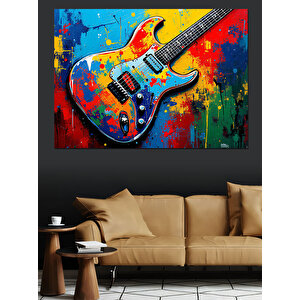 Renkli Gitar Deseni Dekoratif Kanvas - Mdf Ahşap Tablo