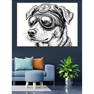 Gözlüklü Pilot Köpek Eskiz Dekoratif Kanvas - Mdf Ahşap Tablo 35x50 cm