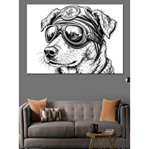 Gözlüklü Pilot Köpek Eskiz Dekoratif Kanvas - Mdf Ahşap Tablo 35x50 cm