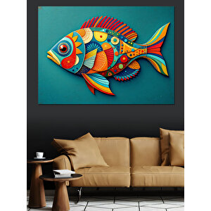Soyut Renkli Balık Deseni Dekoratif Kanvas - Mdf Ahşap Tablo 70x100 cm
