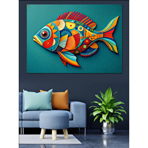 Soyut Renkli Balık Deseni Dekoratif Kanvas - Mdf Ahşap Tablo 70x100 cm
