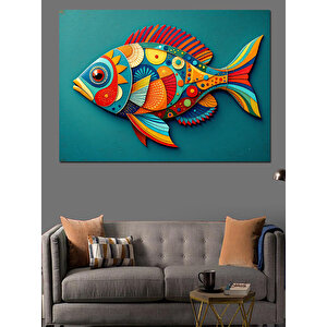 Soyut Renkli Balık Deseni Dekoratif Kanvas - Mdf Ahşap Tablo 70x100 cm