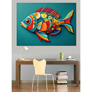 Soyut Renkli Balık Deseni Dekoratif Kanvas - Mdf Ahşap Tablo
