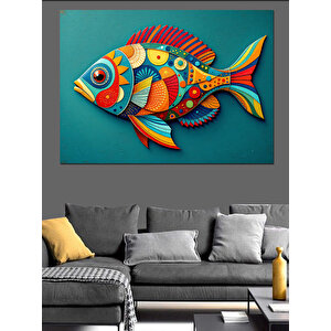 Soyut Renkli Balık Deseni Dekoratif Kanvas - Mdf Ahşap Tablo