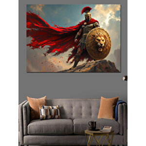 Aslan Kalkanlı Savaşçı Dekoratif Kanvas - Mdf Ahşap Tablo 50x70 cm