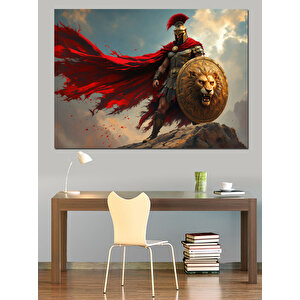 Aslan Kalkanlı Savaşçı Dekoratif Kanvas - Mdf Ahşap Tablo