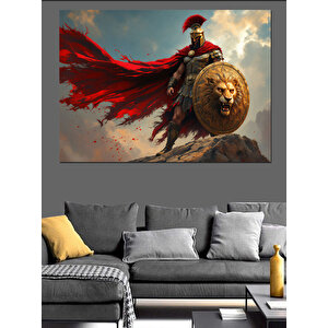 Aslan Kalkanlı Savaşçı Dekoratif Kanvas - Mdf Ahşap Tablo