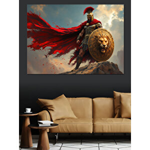 Aslan Kalkanlı Savaşçı Dekoratif Kanvas - Mdf Ahşap Tablo 100x140 cm