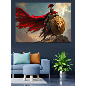 Aslan Kalkanlı Savaşçı Dekoratif Kanvas - Mdf Ahşap Tablo 100x140 cm