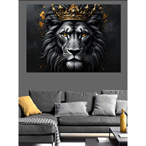 Siyah Beyaz Asil Aslan Dekoratif Kanvas - Mdf Ahşap Tablo