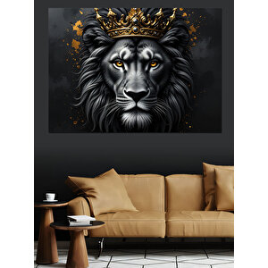 Siyah Beyaz Asil Aslan Dekoratif Kanvas - Mdf Ahşap Tablo 100x140 cm