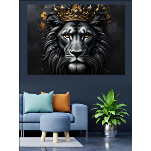 Siyah Beyaz Asil Aslan Dekoratif Kanvas - Mdf Ahşap Tablo 100x140 cm