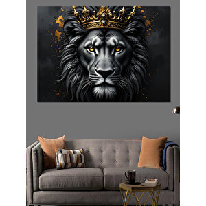 Siyah Beyaz Asil Aslan Dekoratif Kanvas - Mdf Ahşap Tablo 100x140 cm