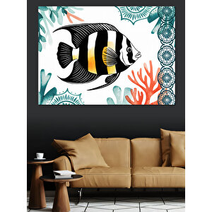 Mercanlar Arasında Siyah Balık Dekoratif Kanvas - Mdf Ahşap Tablo