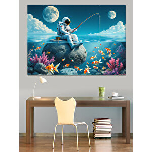 Okyanusta Balık Tutan Adam Dekoratif Kanvas - Mdf Ahşap Tablo 100x140 cm