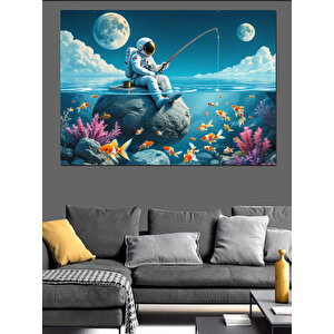 Okyanusta Balık Tutan Adam Dekoratif Kanvas - Mdf Ahşap Tablo 100x140 cm
