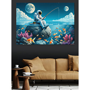 Okyanusta Balık Tutan Adam Dekoratif Kanvas - Mdf Ahşap Tablo 100x140 cm