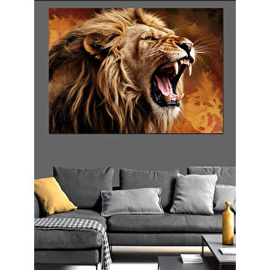 Kükreyen Güçlü Aslan Dekoratif Kanvas - Mdf Ahşap Tablo 50x70 cm