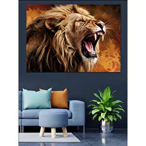 Kükreyen Güçlü Aslan Dekoratif Kanvas - Mdf Ahşap Tablo 50x70 cm
