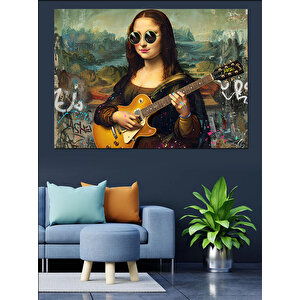 Gitar Çalan Mona Lisa Dekoratif Kanvas - Mdf Ahşap Tablo 35x50 cm