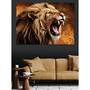 Kükreyen Güçlü Aslan Dekoratif Kanvas - Mdf Ahşap Tablo 100x140 cm