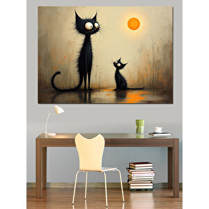 İnce Uzun Siyah Kediler Dekoratif Kanvas - Mdf Ahşap Tablo 50x70 cm
