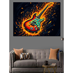 Alevler İçinde Elektro Gitar Dekoratif Kanvas - Mdf Ahşap Tablo
