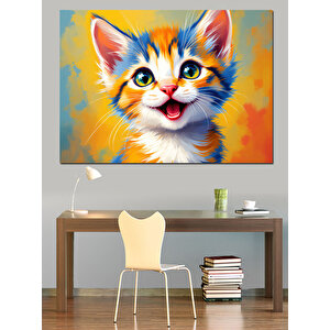 Sevimli Turuncu Kedi Dekoratif Kanvas - Mdf Ahşap Tablo 50x70 cm