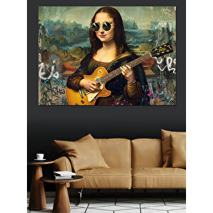 Gitar Çalan Mona Lisa Dekoratif Kanvas - Mdf Ahşap Tablo 50x70 cm