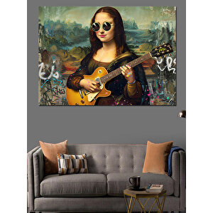 Gitar Çalan Mona Lisa Dekoratif Kanvas - Mdf Ahşap Tablo 50x70 cm