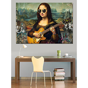 Gitar Çalan Mona Lisa Dekoratif Kanvas - Mdf Ahşap Tablo