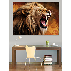Kükreyen Güçlü Aslan Dekoratif Kanvas - Mdf Ahşap Tablo