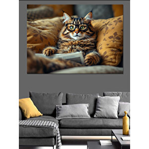 Battaniyede Yatan Sevimli Kedi Dekoratif Kanvas - Mdf Ahşap Tablo 50x70 cm
