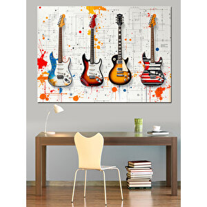 Renkli Gitar Koleksiyonu Dekoratif Kanvas - Mdf Ahşap Tablo 100x140 cm